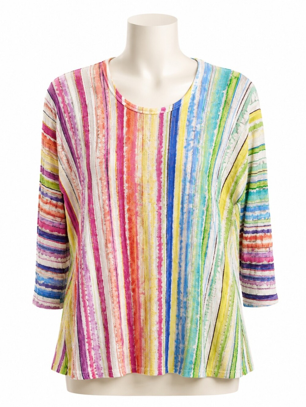 Et' Lois BYO Rainbow Stripe Ribbed Knit Top 3/4 Sleeve Scoop Neck Women's Sz M